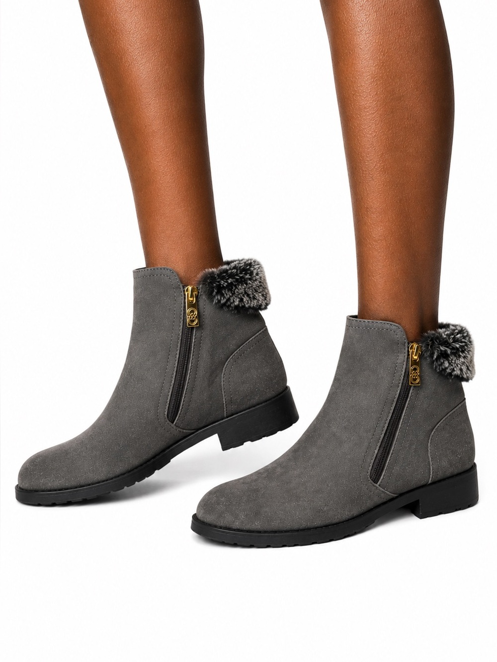 Cole Haan Waterproof Suede Double Zip Booties with Shearling Trim Grey Size 9B